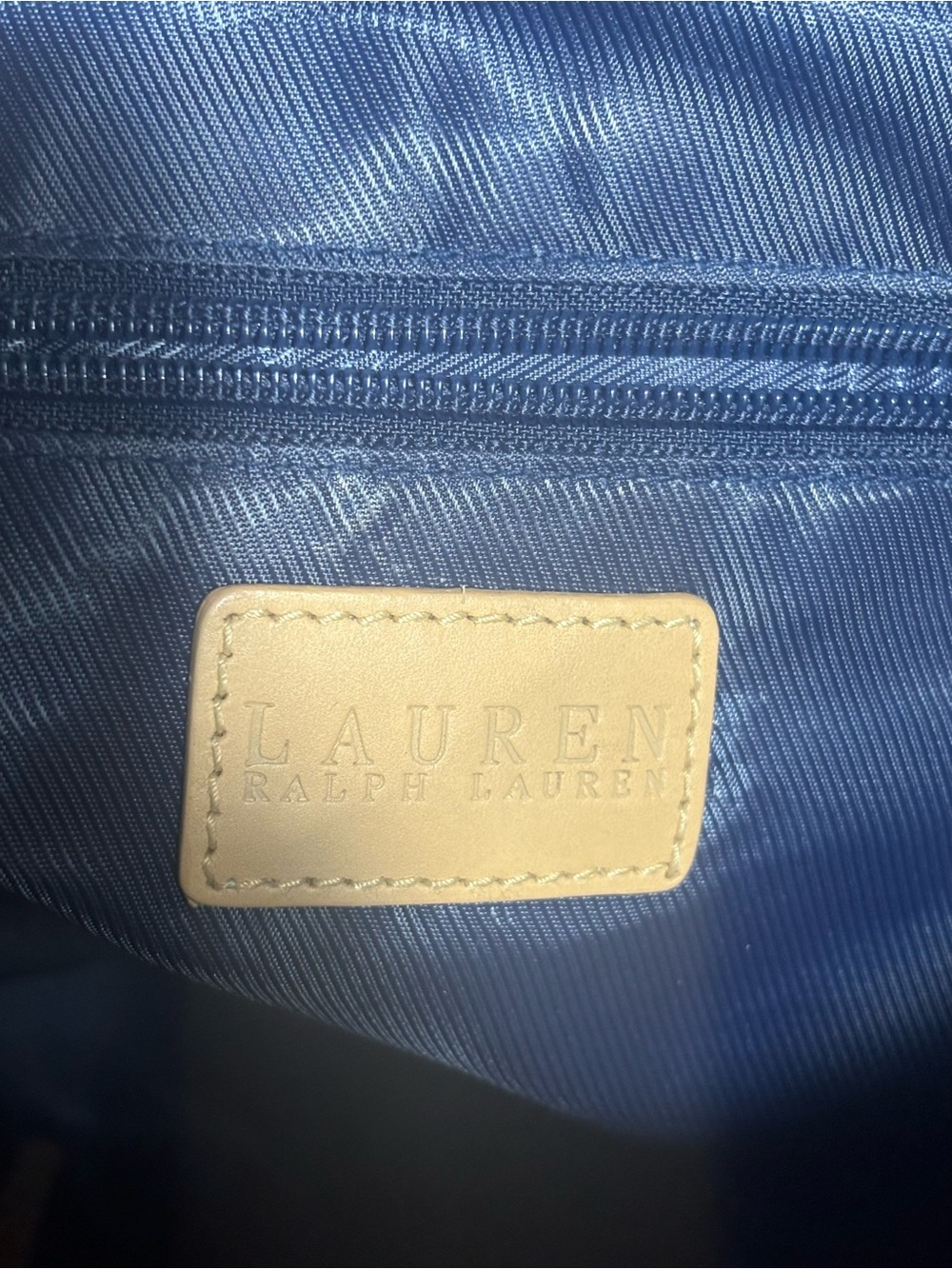 Lauren Ralph Lauren Houndstooth Plaid shoulder Tote Bag Blue Tan RL Monogram - Picture 7 of 13